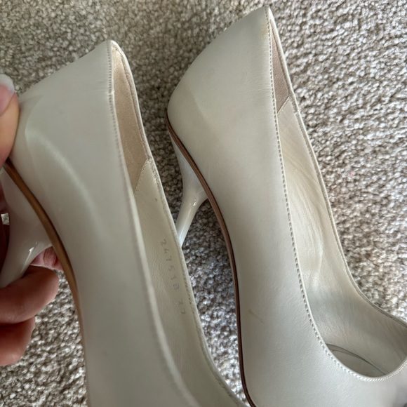 Gucci Horsebit Leather Peep Toe Stiletto Pumps Ivory Size 37 - Picture 6 of 14
